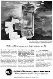 RCA Selectron Ad -- National Geographic Magazine; Artist's rendering of a stylized
SB256 Selectron in front of a filing cabinet with mathematical equations written on cards spilling out